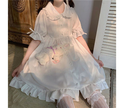 Lolita Kurzarm-Hemdkleid in A-Linie mit Rüschenbesatz