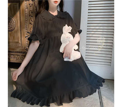 Lolita Kurzarm-Hemdkleid in A-Linie mit Rüschenbesatz
