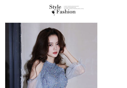 Cold-Shoulder Evening Sheath Sequin Gown