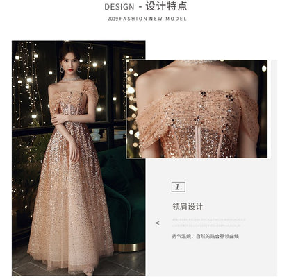 A-Line Sequin Gown Off-Shoulder Evening