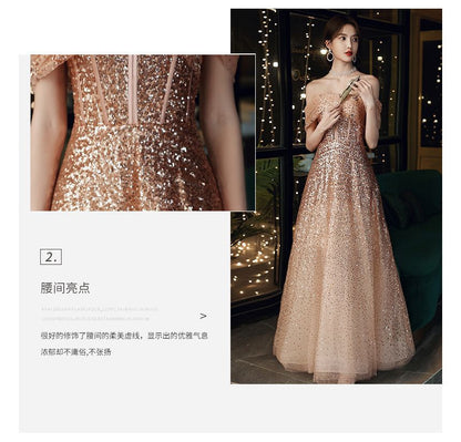 A-Line Sequin Gown Off-Shoulder Evening