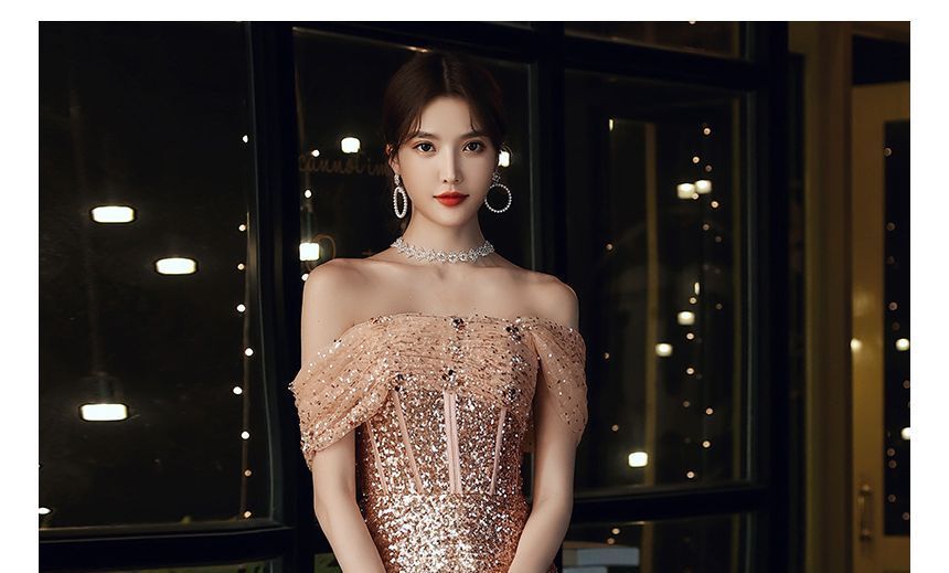A-Line Sequin Gown Off-Shoulder Evening