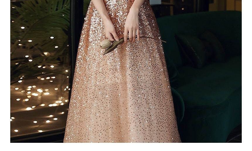 Off-Shoulder Sequin A-Line Evening Gown