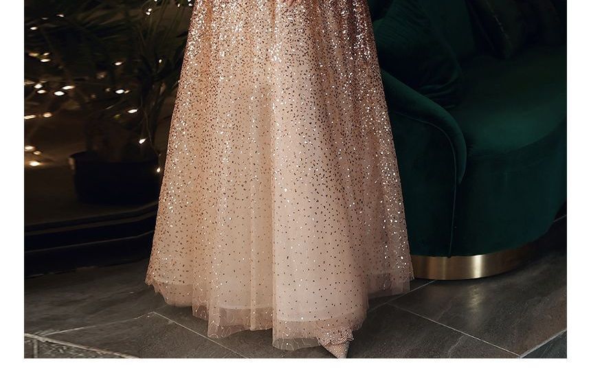 Off-Shoulder Sequin A-Line Evening Gown