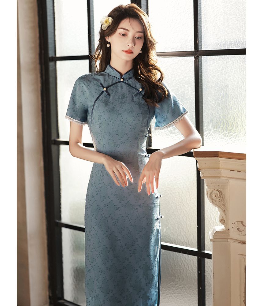 Short-Sleeve Lace Trim Qipao