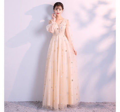 Evening Gown Mesh A-Line Long-Sleeve