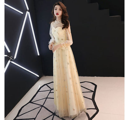 Evening Gown Mesh A-Line Long-Sleeve