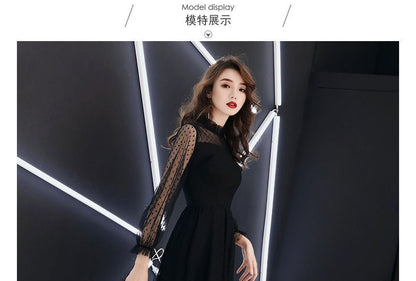 Long-Sleeve Mesh A-Line Evening Gown