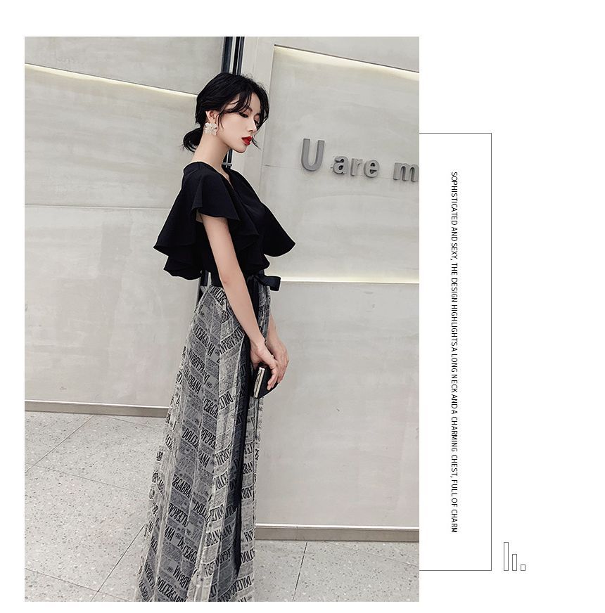 Short-Sleeve Gown A-Line Dress Cocktail Evening /