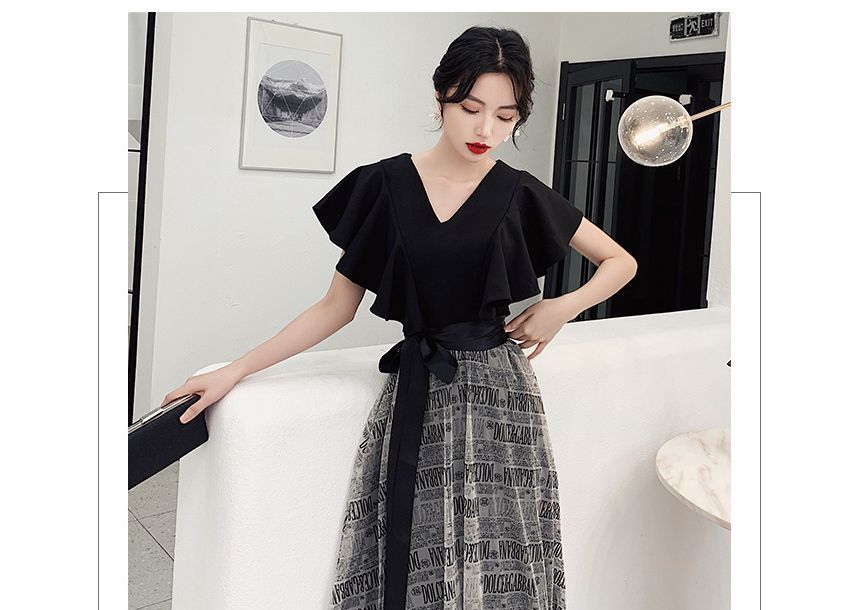 Short-Sleeve Gown A-Line Dress Cocktail Evening /