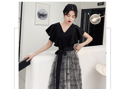 Short-Sleeve Gown A-Line Dress Cocktail Evening /