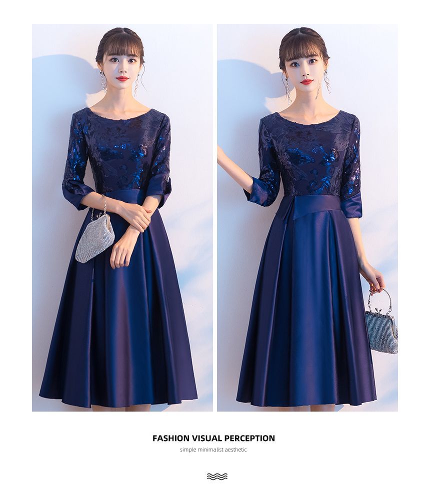 Cocktail Dress Evening Elbow-Sleeve A-Line Gown /