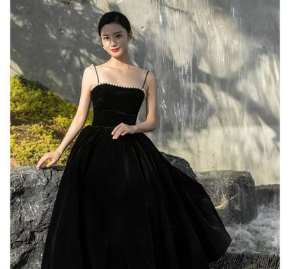 Spaghetti-Strap Faux A-Line Gown Evening Pearl