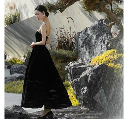 Spaghetti-Strap Faux A-Line Gown Evening Pearl