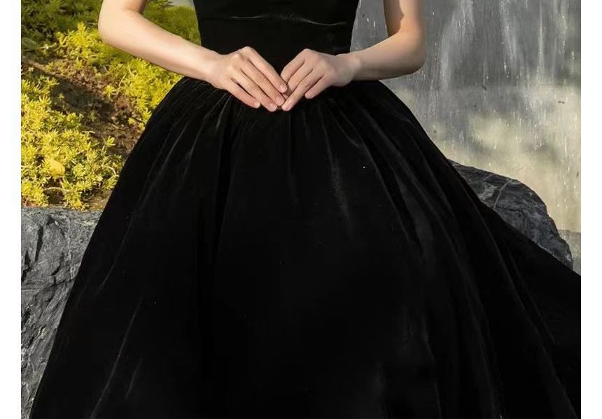 Spaghetti-Strap Faux A-Line Gown Evening Pearl