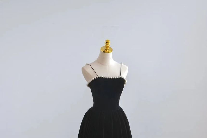 Spaghetti-Strap Faux A-Line Gown Evening Pearl