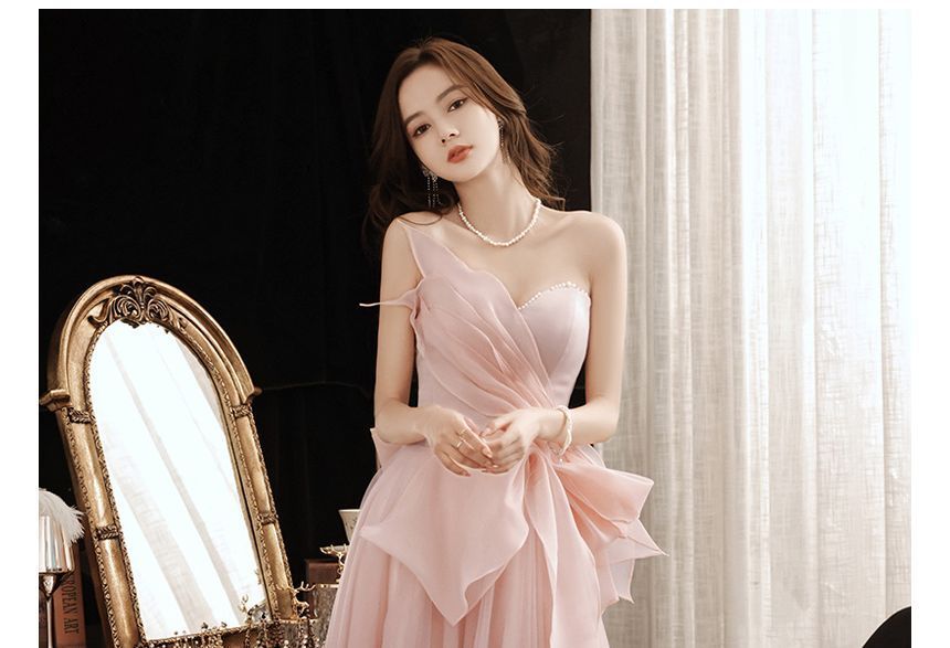 Strapless Mesh Evening A-Line Gown