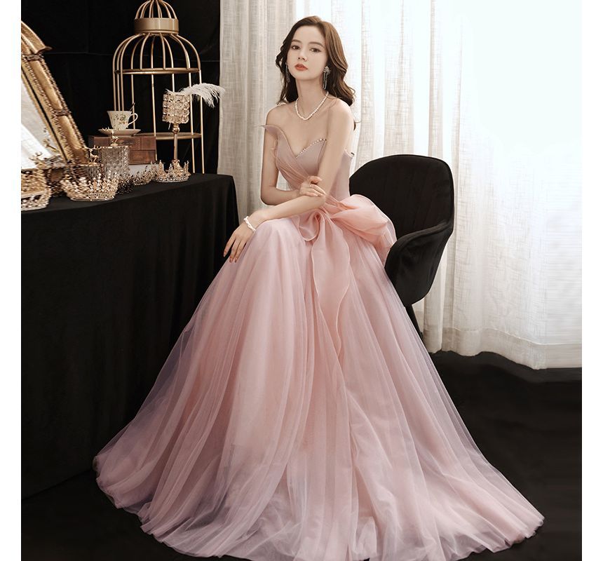 Strapless Mesh Evening A-Line Gown