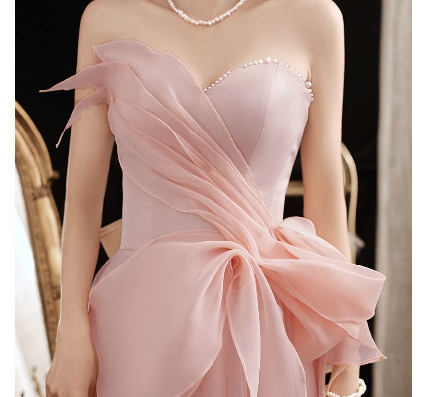 Strapless Mesh Evening A-Line Gown