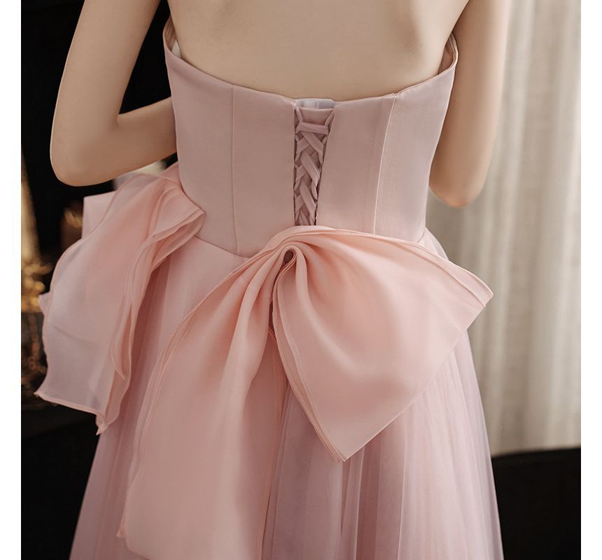 Strapless Mesh Evening A-Line Gown