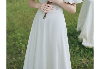 Short-Sleeve Faux Pearl Maxi A-Line Cocktail Dress