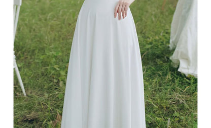 Short-Sleeve Faux Pearl Maxi A-Line Cocktail Dress