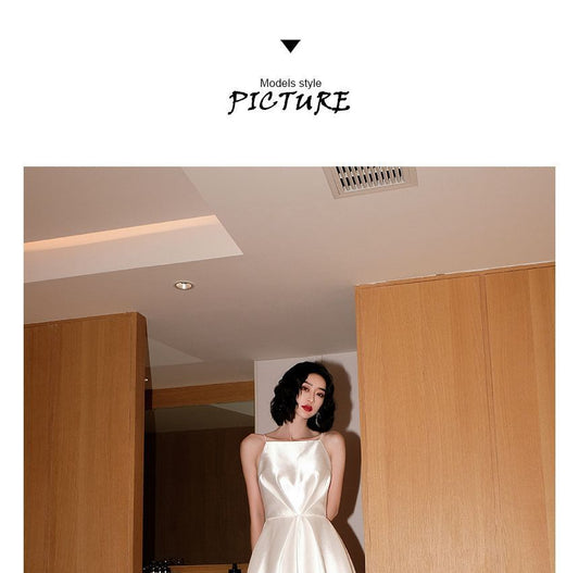 Spaghetti-Strap Plain Midi A-Line Cocktail Dress