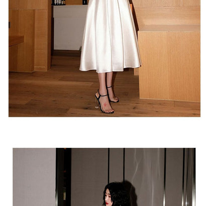 Spaghetti-Strap Plain Midi A-Line Cocktail Dress