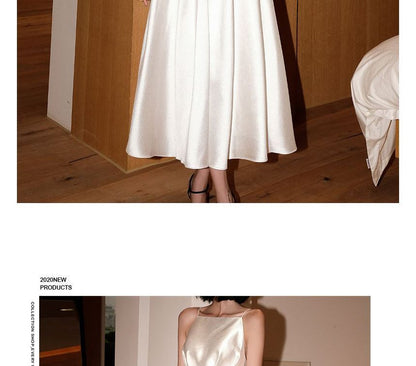 Spaghetti-Strap Plain Midi A-Line Cocktail Dress