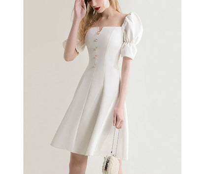 Short-Sleeve Square-Neck A-Line Dress