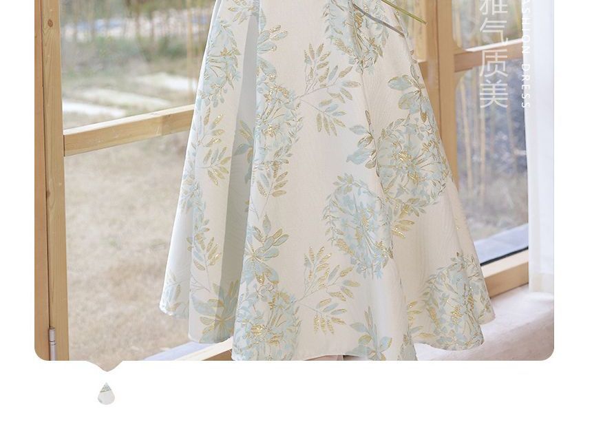 Short-Sleeve Floral Embellished Midi Cocktail Dress