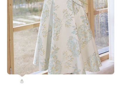 Short-Sleeve Floral Embellished Midi Cocktail Dress