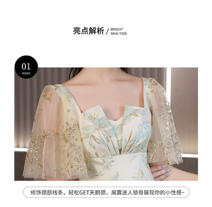 Short-Sleeve Floral Embellished Midi Cocktail Dress