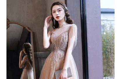 Sleeveless Fringed Sequin Mesh Cocktail Dress