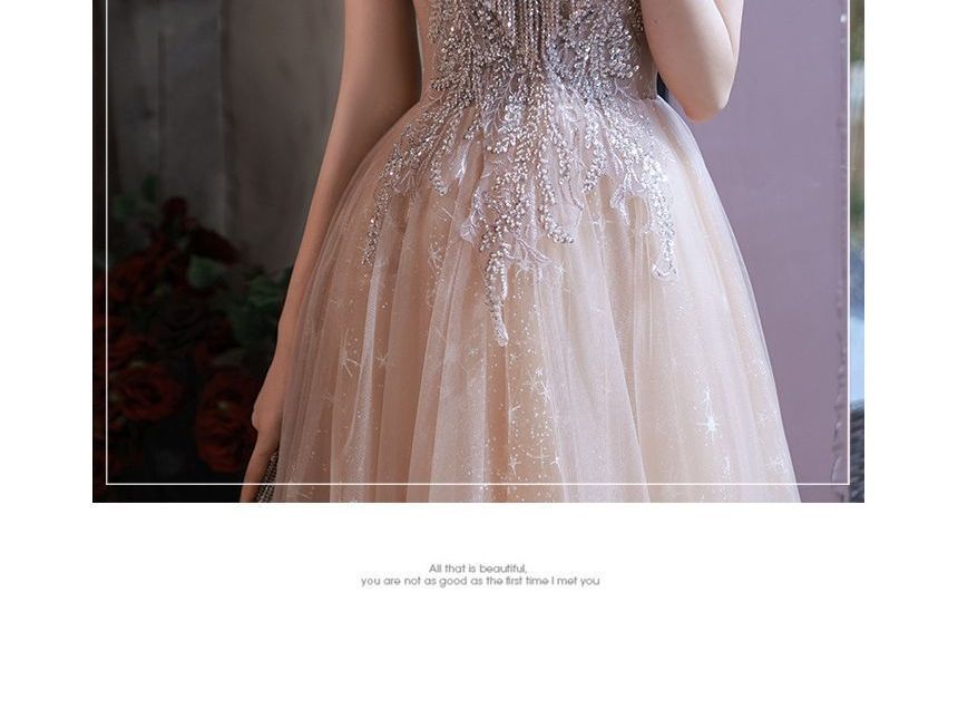 Sleeveless Fringed Sequin Mesh Cocktail Dress