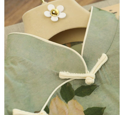 Short-Sleeve Fruit Print Midi Qipao