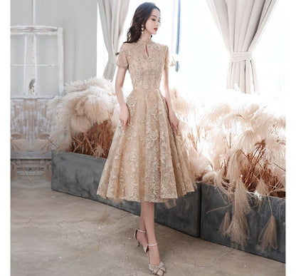 Short-Sleeve Embroidered Cocktail Dress