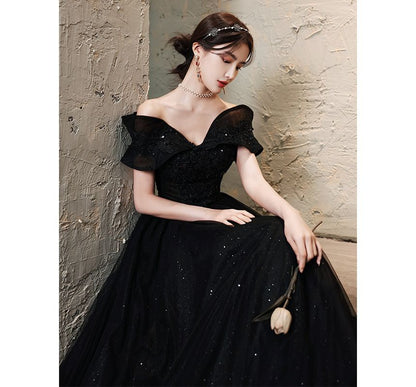 Gown A-Line Off Glitter Shoulder Evening