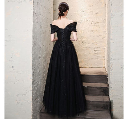 Gown A-Line Off Glitter Shoulder Evening