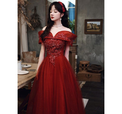 Gown A-Line Off Glitter Shoulder Evening