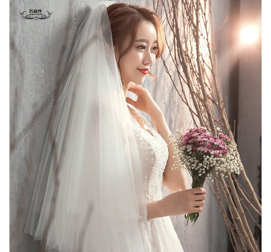 Short-Sleeve Cold-Shoulder V-Neck Wedding A-Line Gown