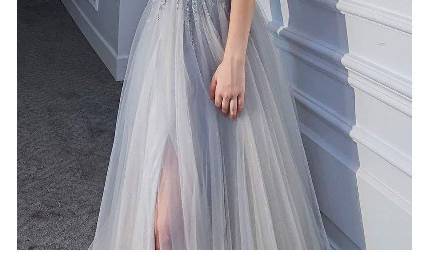 Gown A-Line V-Neck Evening Glitter