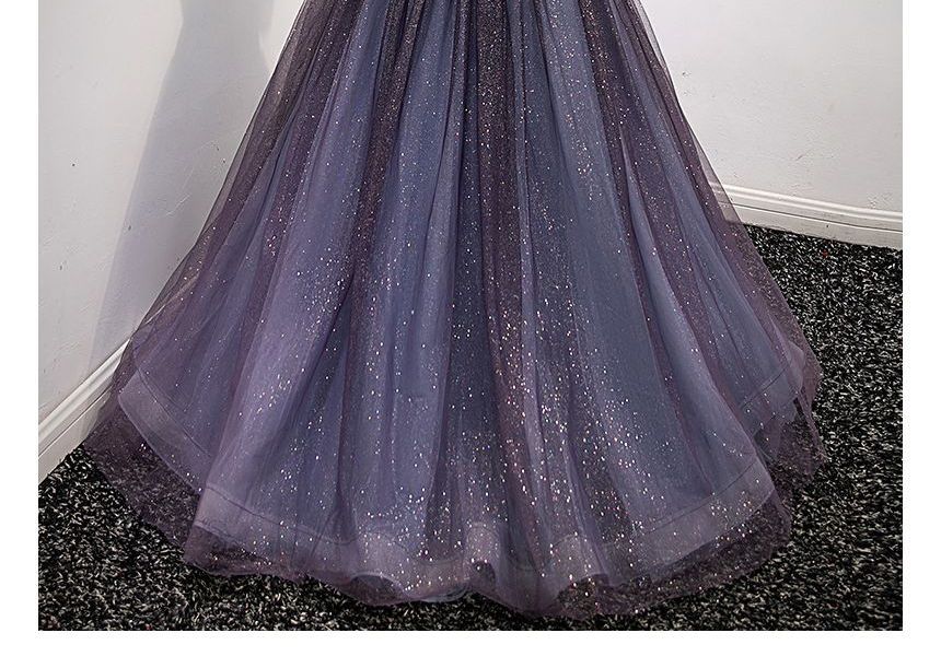 Glitter Evening A-Line Gown Square-Neck