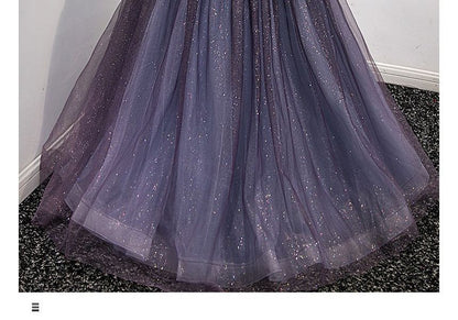 Glitter Evening A-Line Gown Square-Neck