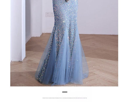 Mermaid Glitter Gown V-Neck Evening