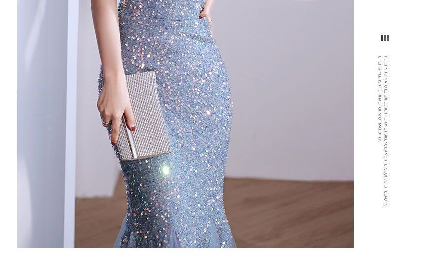 Mermaid Glitter Gown V-Neck Evening