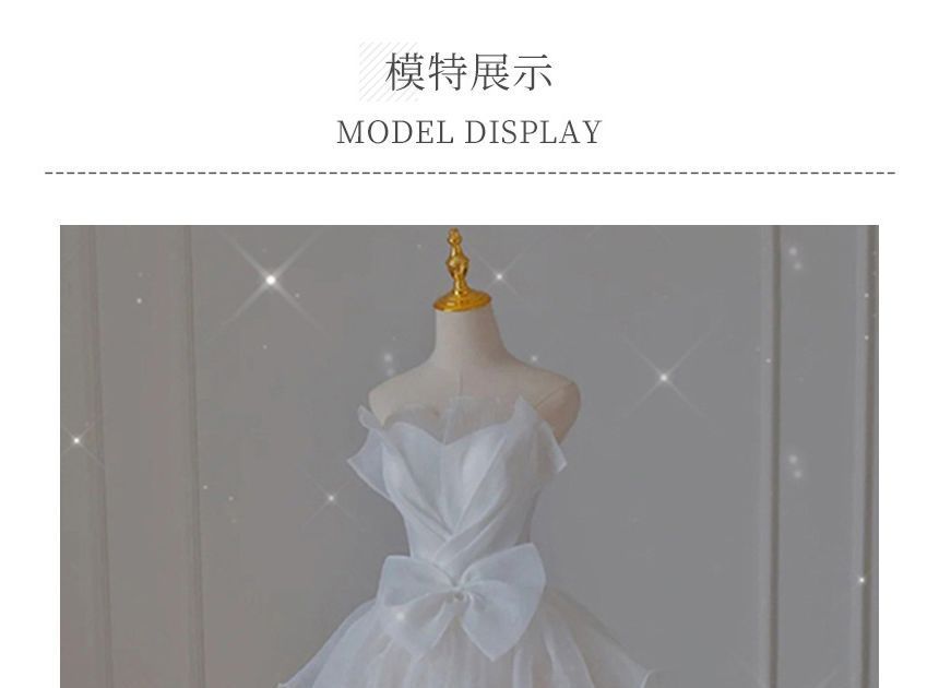 Ruffle Wedding Gown Bow A-Line