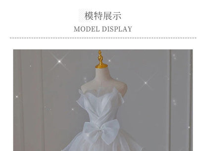 Ruffle Wedding Gown Bow A-Line