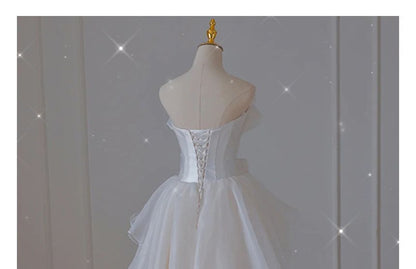 Ruffle Wedding Gown Bow A-Line