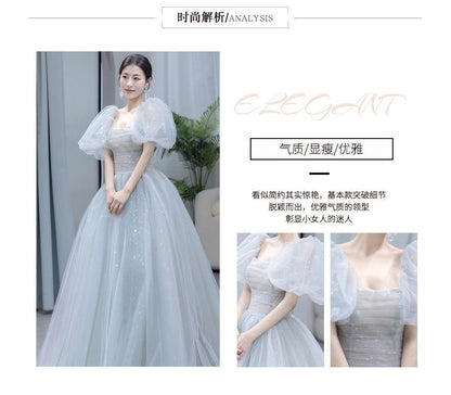 Glitter Gown Evening Square-Neck A-Line